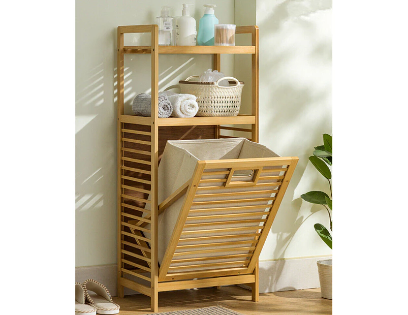 Bamboo Laundry Hamper Tilt Out Clothes Basket Shelf Organizer