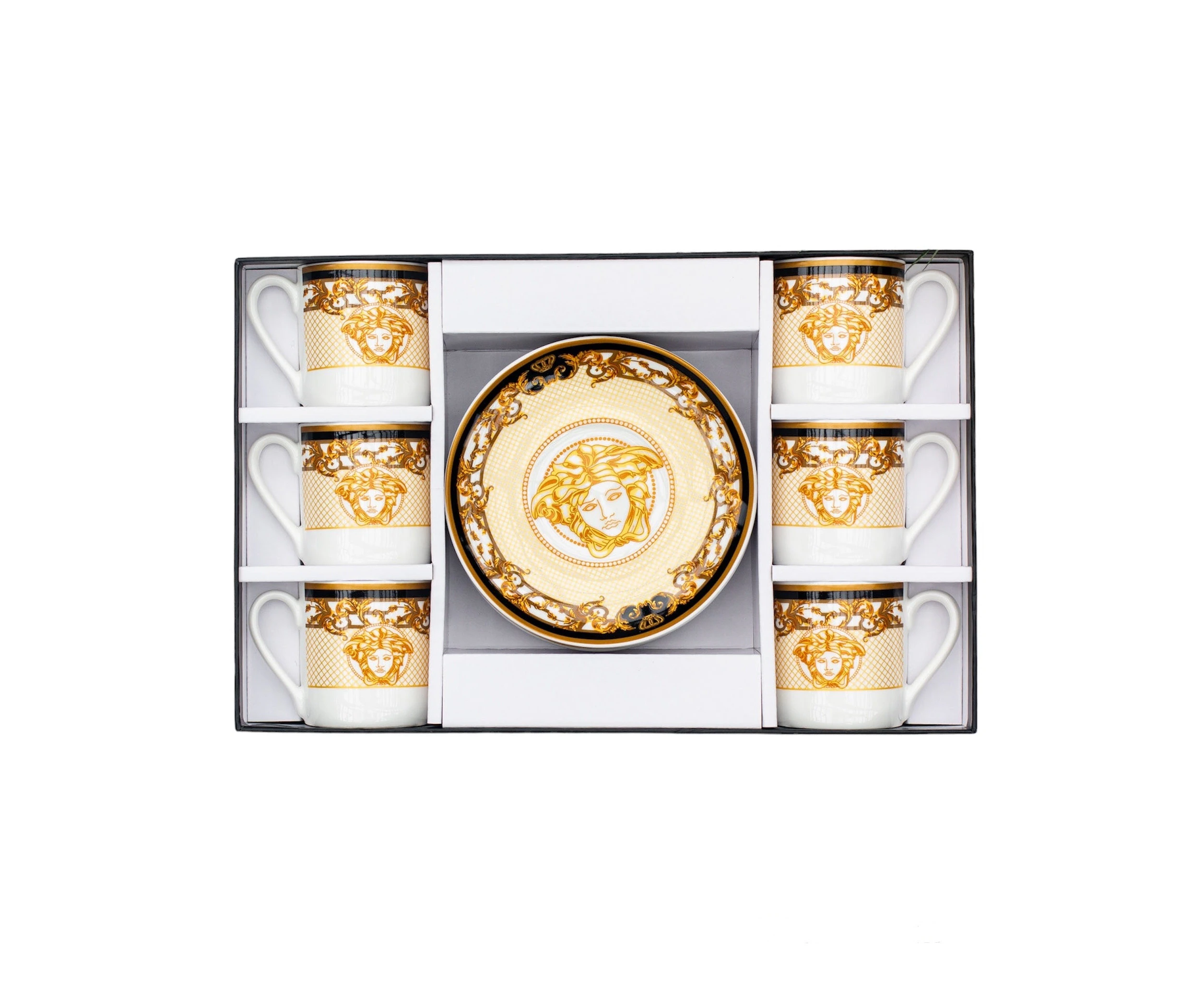 The House of Florence Medusa Luxe Black and Gold 12 Piece 90ml Espresso Cup and Saucer