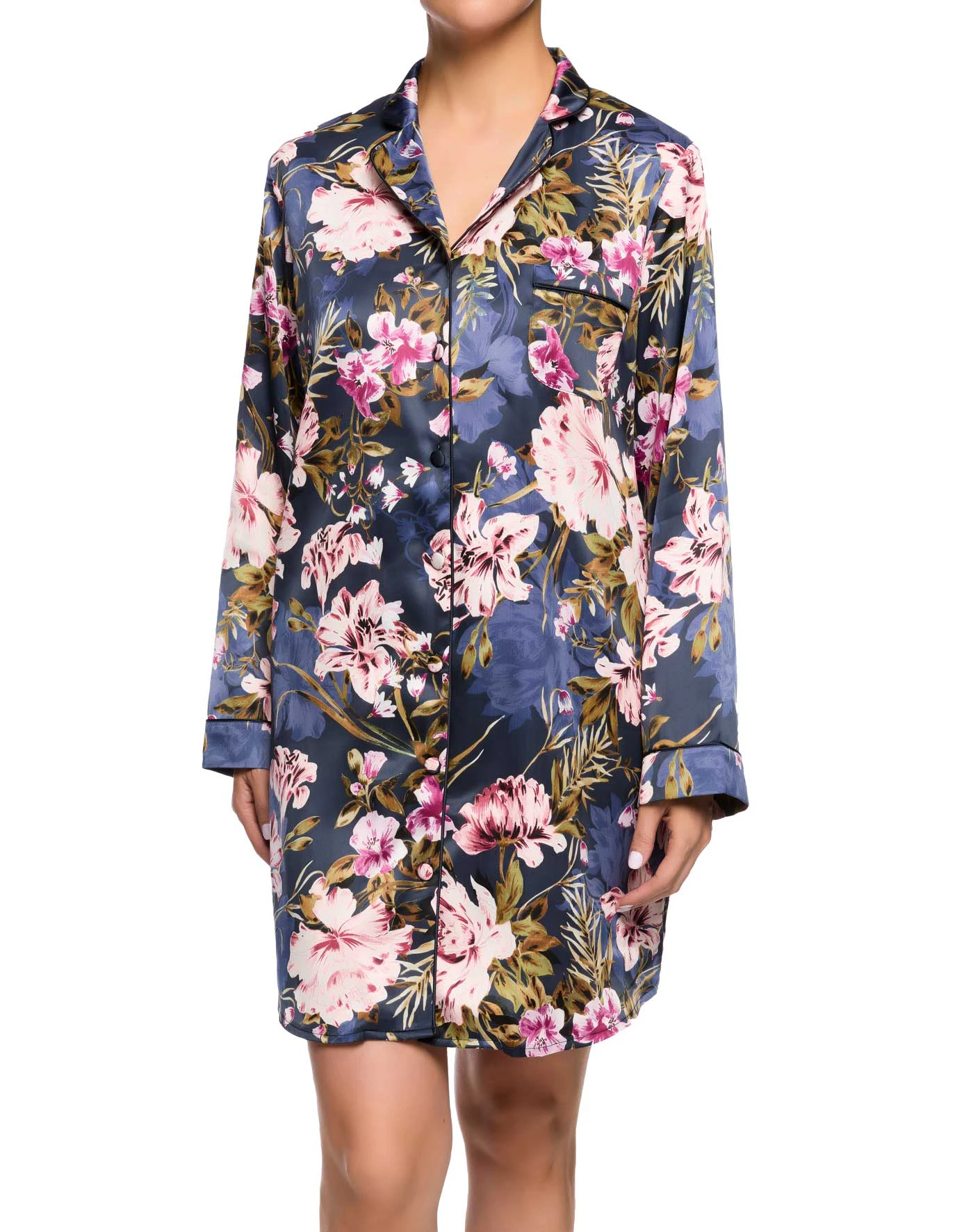 Sienna Satin Nightshirt  - Sainted Sisters - Navy Floral