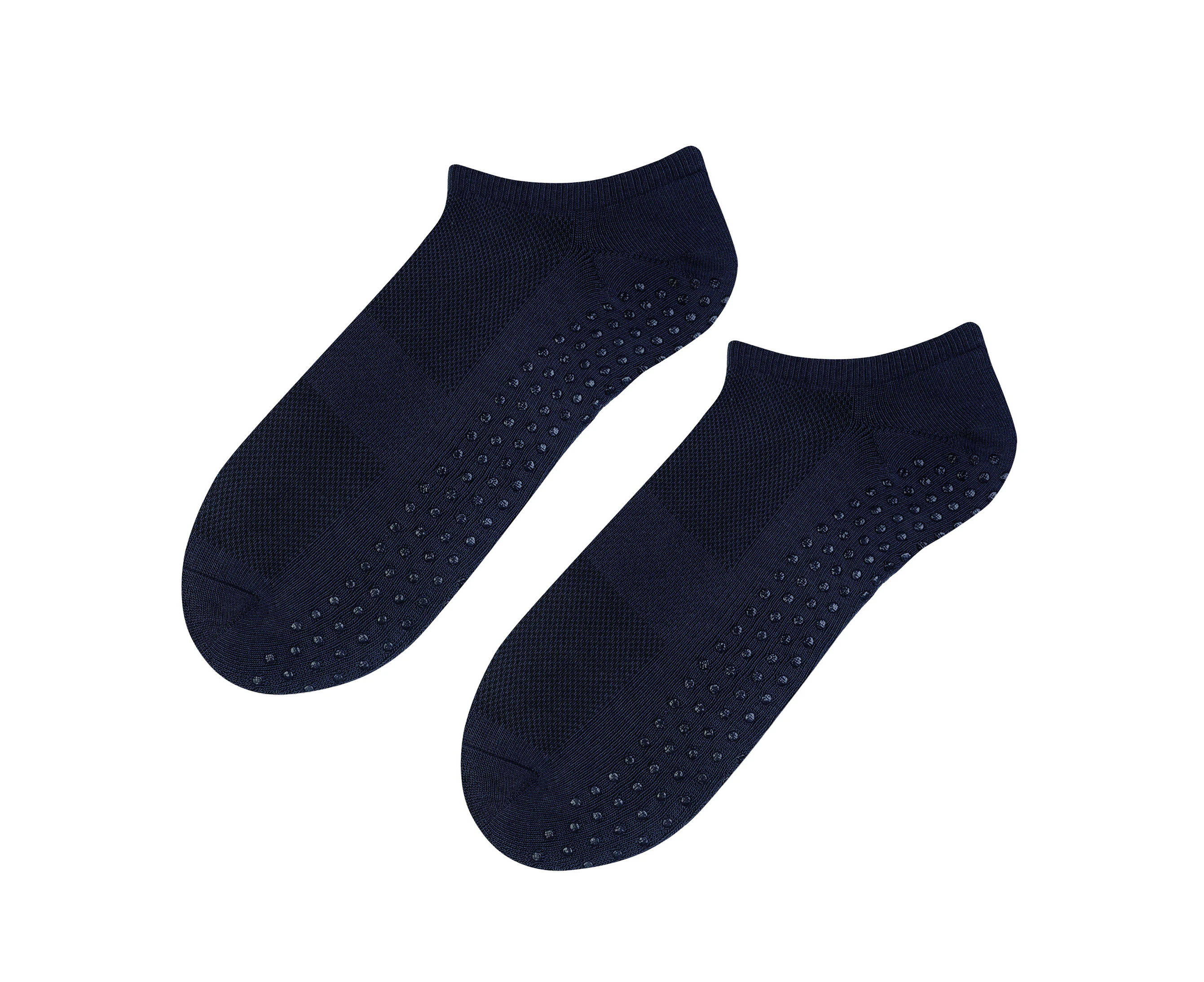 Mens Low Cut Trainer Socks with Grips | Steven | Non Slip Breathable Cotton No Show Anti-Skid Pilates Socks for Yoga - Navy - Navy