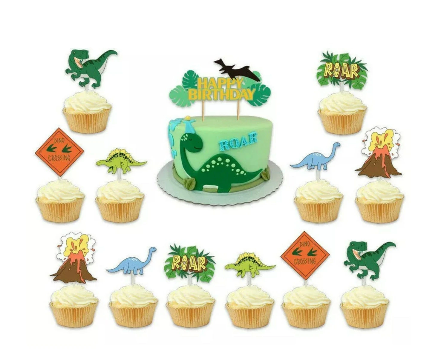 13PCS Dinosaur Cake Topper Cupcake Toppers Roar Jurassic Party Supplies Kids Birthday Decoration