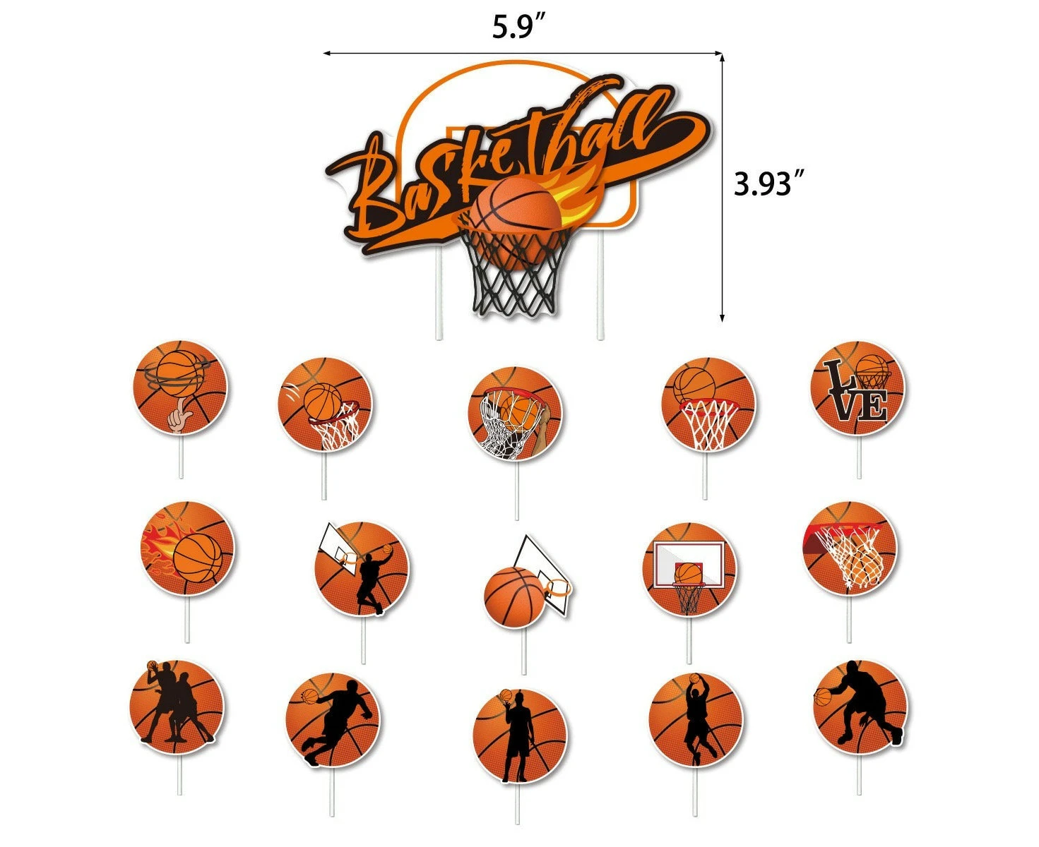 16PCS Basketball Fans Cake Cupcake Toppers |  Hoop Slam Dunk Theme Party Supplies for Sports Birthday Party Decor