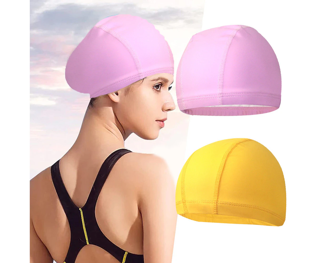 2-Pack Swim Cap, Swimming Cap Man Women, Pure Color PU Coating Comfortable and Not Tight, Swimming Cap for Women Long Hair