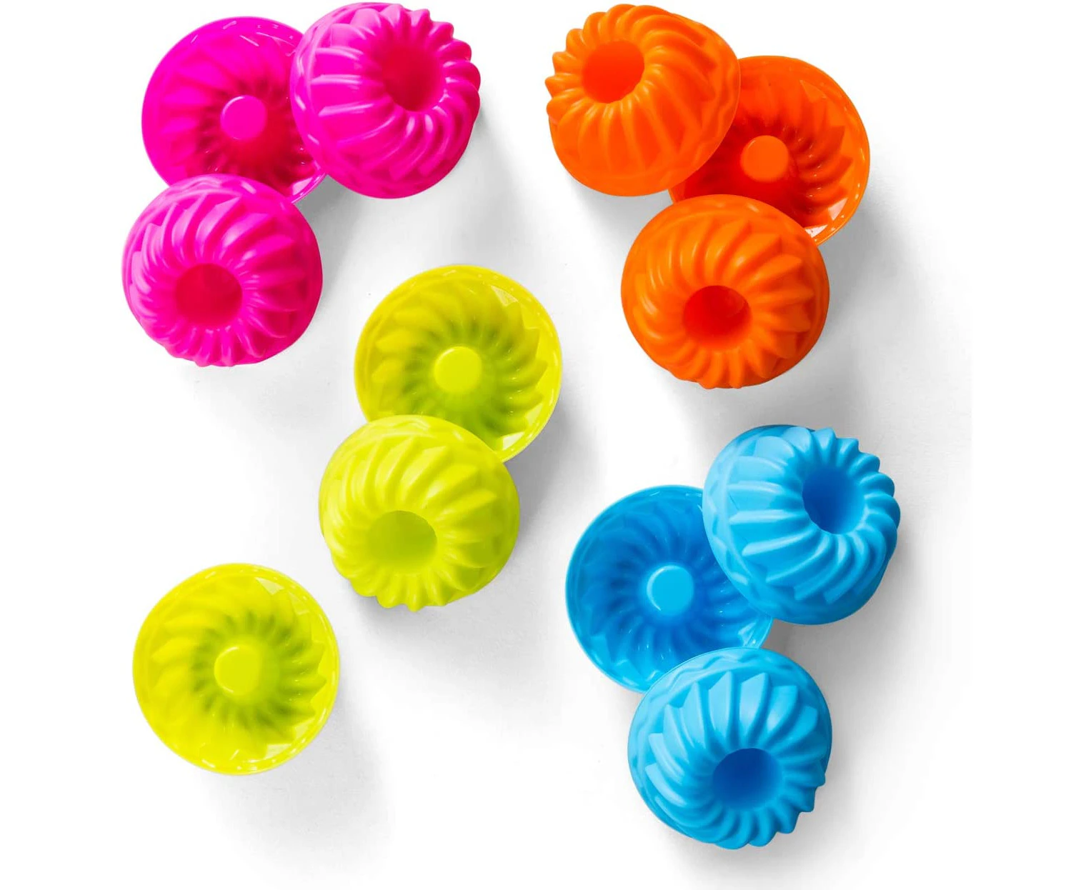 16 Pieces Bundt Cake Molds Silicone Mini Bundt Cake Molds Cake Molds Reusable for Muffin Cups Cupcakes (4 Colors)