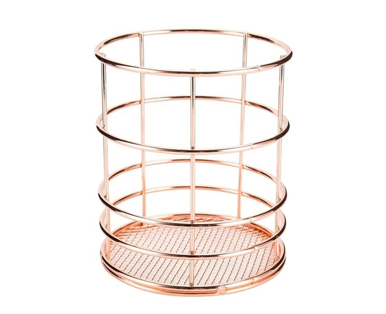 Hollow Pencil Pen Holder Storage Box Case Organizer Office Desk Stationery Decor - Rose Gold