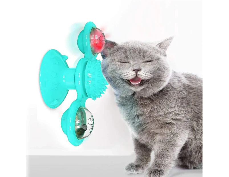 Interactive Cat Catnip Toy, for Indoor Cats, Windmill Catnip Toy ,Cat Toothbrush Toy  with Suction Cup,Blue/Green-Blue