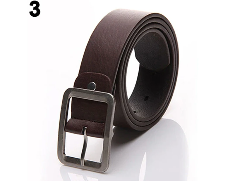 Men's Fashion Solid Color Faux Leather Buckle Waist Strap Business Casual Belt Coffee