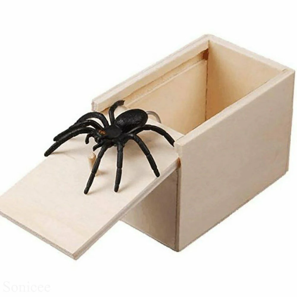 Scary Wooden Prank Spider Scare Box Hidden in Case Play Joke Trick Gag Toy Party