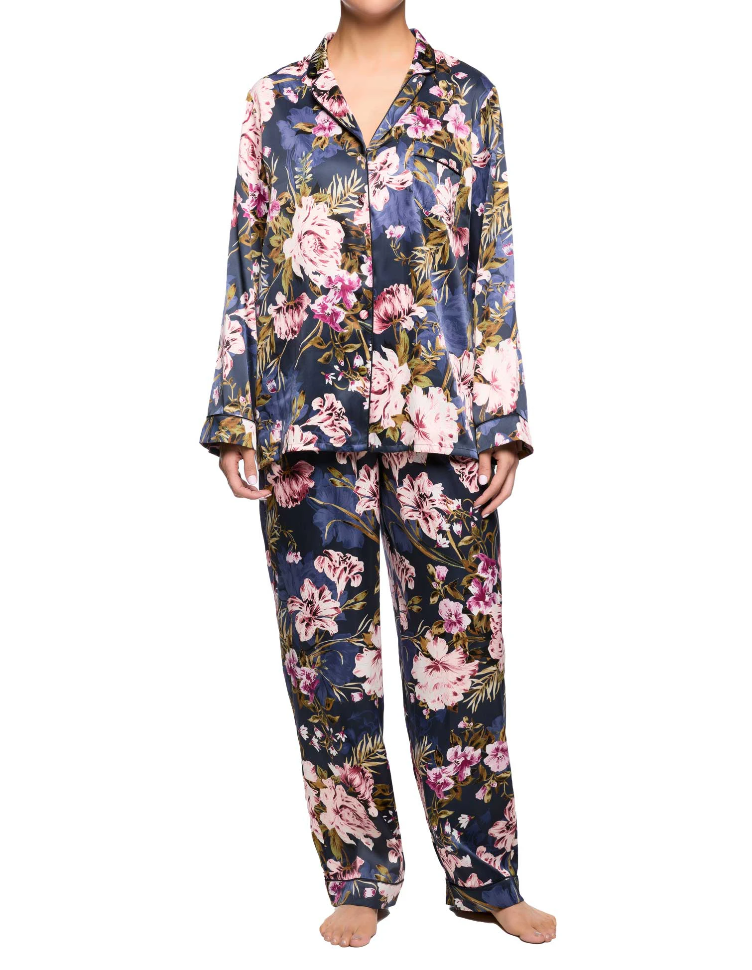 Sienna Satin Pyjama Set - Sainted Sisters - Navy Floral