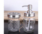 4Pcs/Set Foaming Soap Dispenser Rustic Transparent 304 Stainless Steel Mason Jar Bathroom Accessories Set for Home - Silver