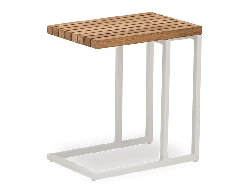 Cube Outdoor Teak Side Table White