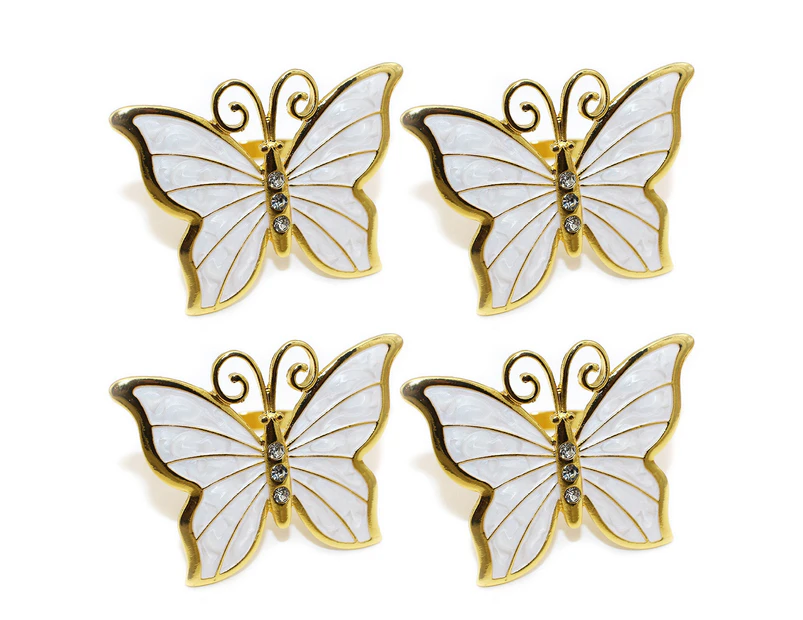 Minbaeg 4Pcs Napkin Buckle Butterfly Shape Stunning Visual Effect Alloy Butterfly Napkin Rings Hotel Napkin Buckles Home Supply-Pink