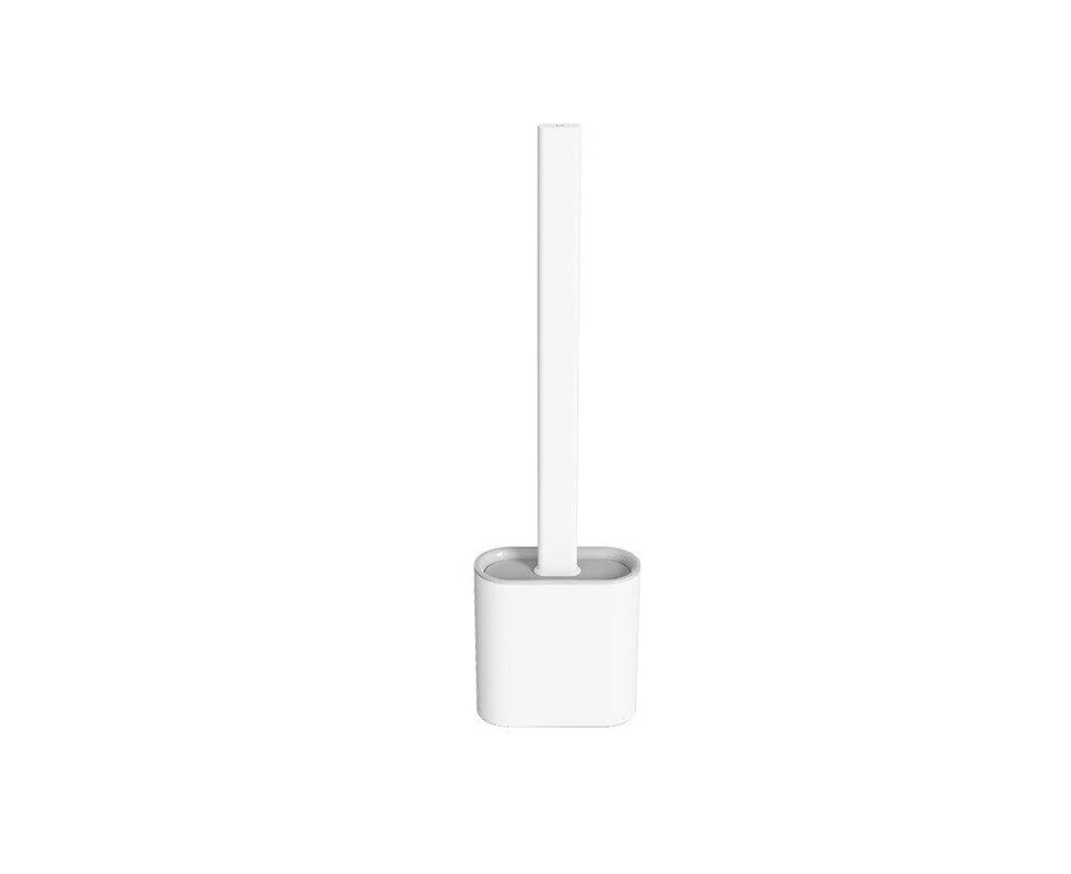 Flexible Silicone Toilet Brush With Holder - White Color