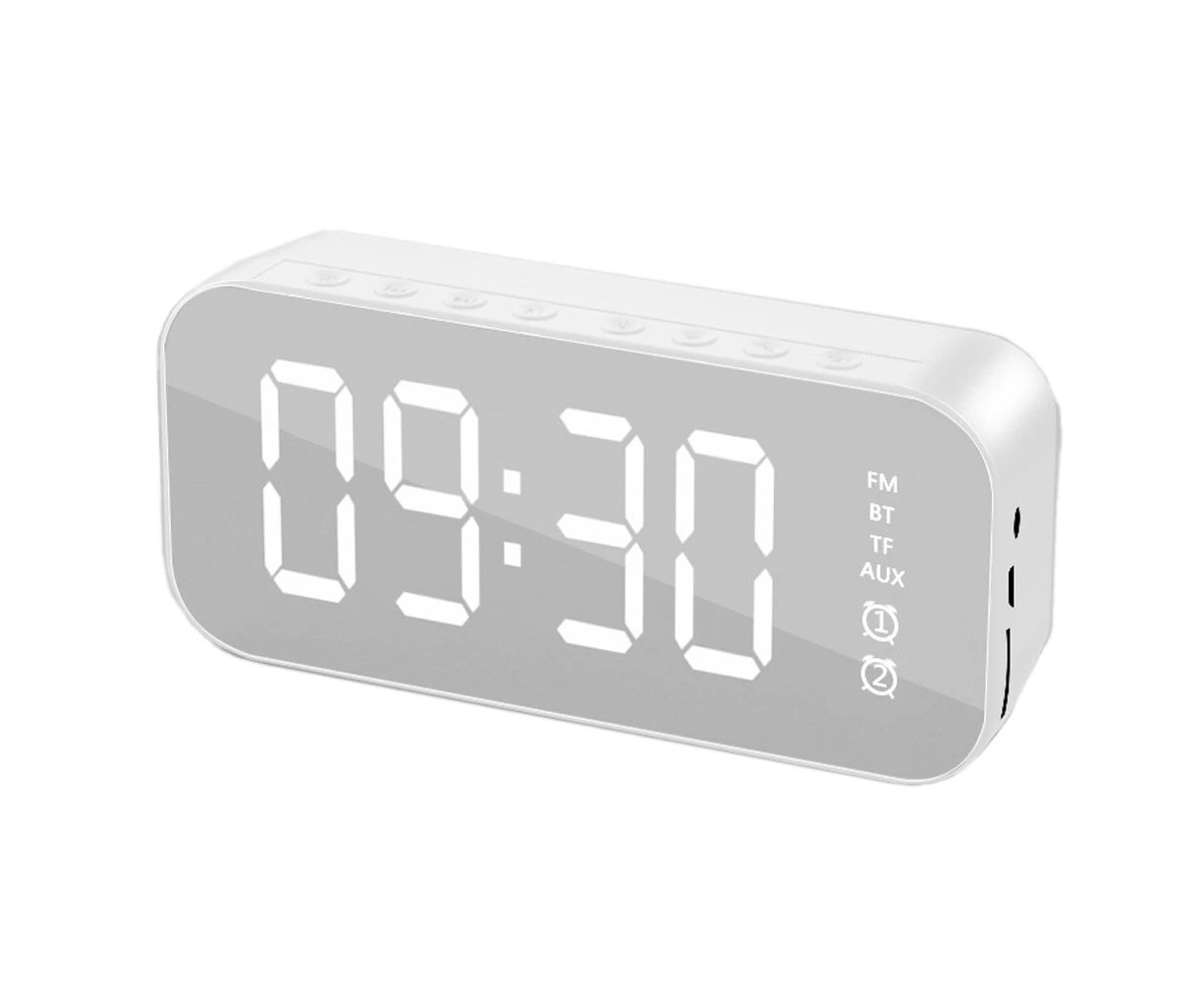 Digital Alarm Clock With Bluetooth Speaker, Large Mirrored Led Clock, Snooze Function, Dim Night Light, Desktop Alarm Clock For Bedroom Decoration (White)