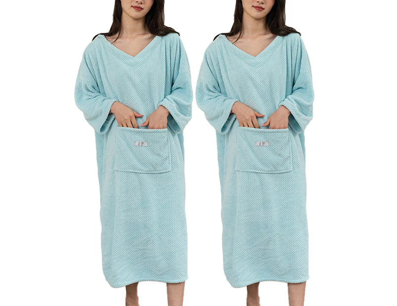 2Pcs Bath Towel with Hood Wearable Bath Towel for Women-Blue