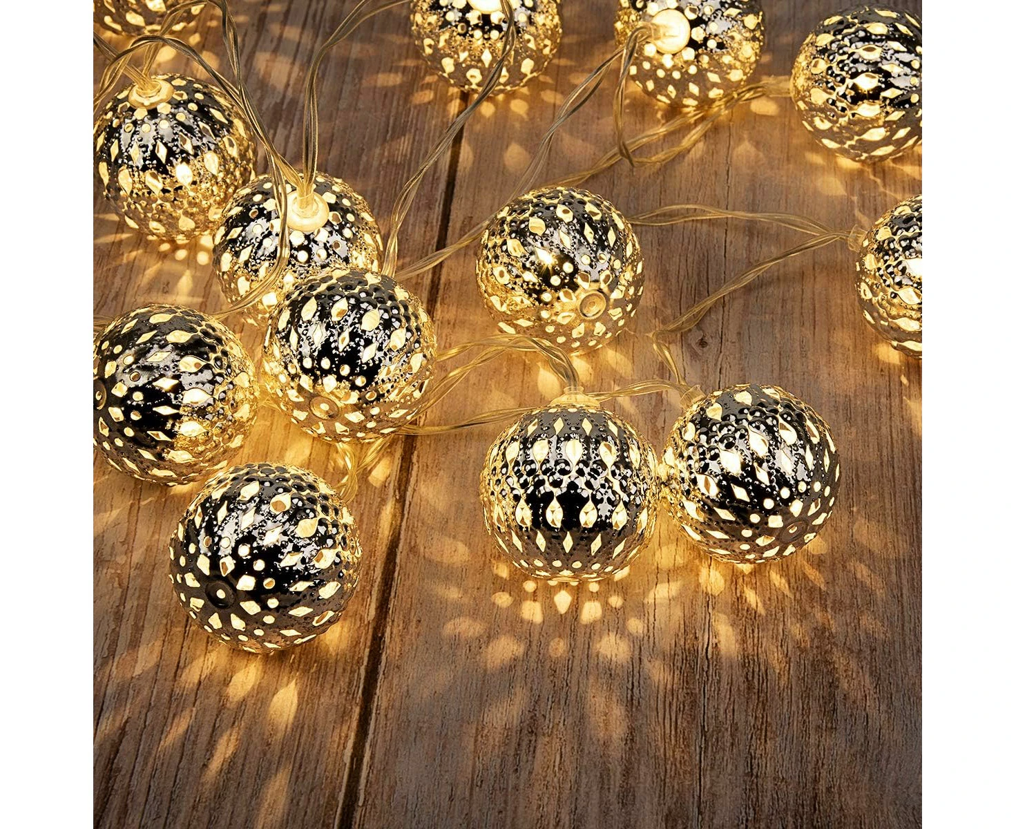 Moroccan String Lights Battery Powered 20 Silver LED Globe String Lights Warm White Lights for Wedding Party, Holiday, Birthday, Home Decor, Christmas