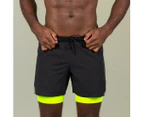 DECATHLON NABAIJI Men's Swimming Jammer-Swim Short - 500 Fiti Black/Yellow/Beige