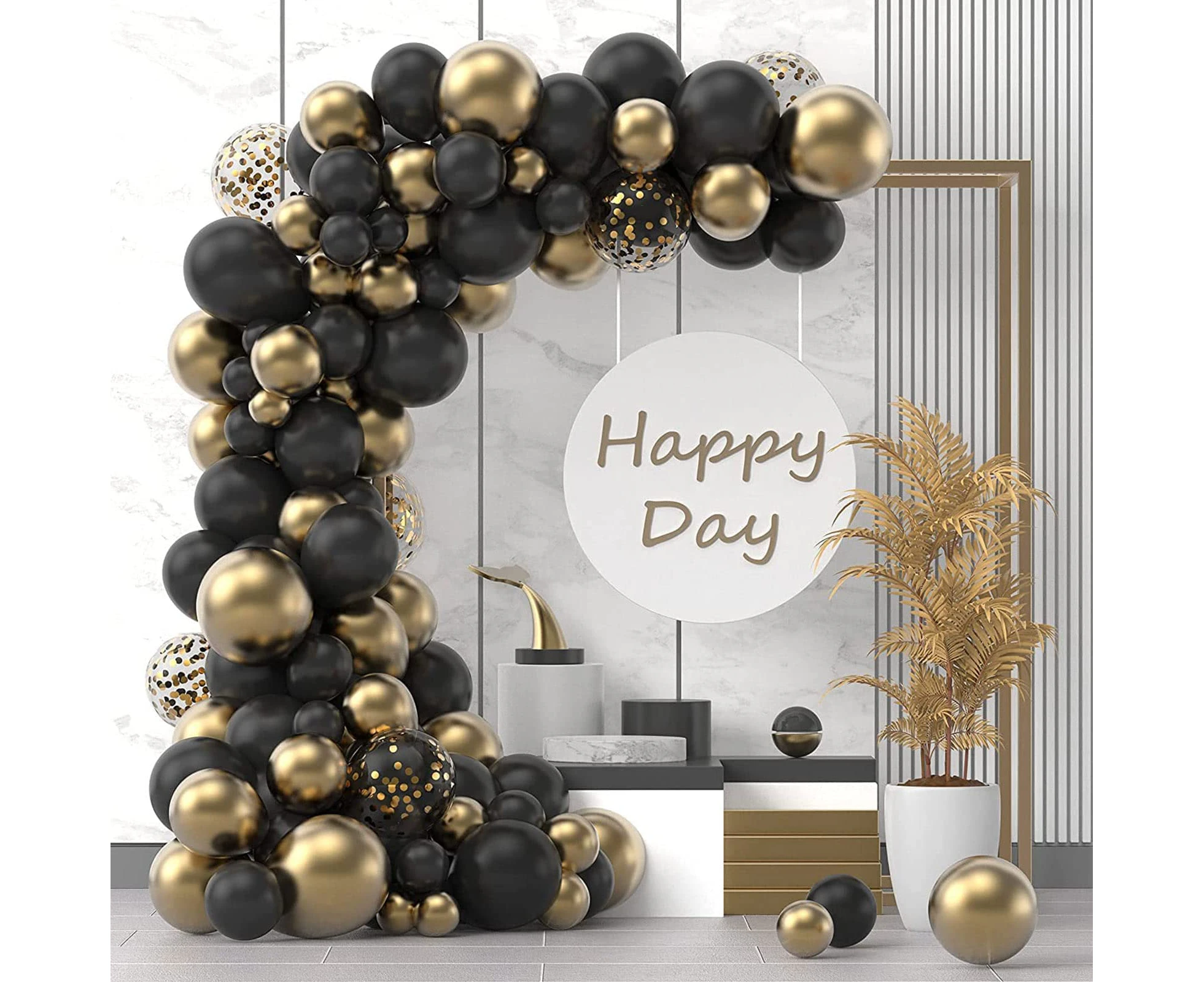 121pcs Black and Gold Balloon Garland Arch Kit, Latex Balloons Set for Party Wedding Birthday  Graduation Party baby shower Decorations