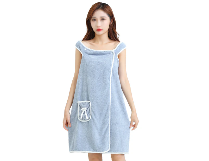 Off Shoulder Wearable Bath Towel Wrap Women Water Absorbent Beach Spa Gym Bathrobes Slip Dress blue