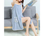 Off Shoulder Wearable Bath Towel Wrap Women Water Absorbent Beach Spa Gym Bathrobes Slip Dress blue