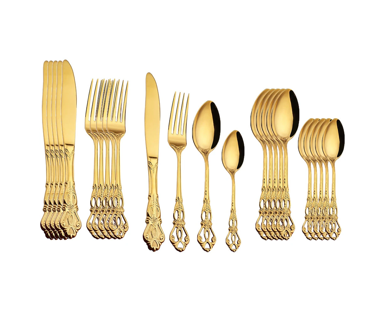 24pcs Cutlery Set Gold Dinnerware Stainless Steel Royal Spoon Forks Knives Kitchen Western Dinner Silverware Tableware Gift --Gold