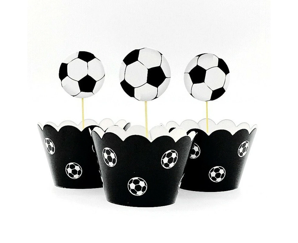 Score Big with 12 Soccer Cupcake Toppers and Wrappers | Sports Theme Birthday Party Decorations