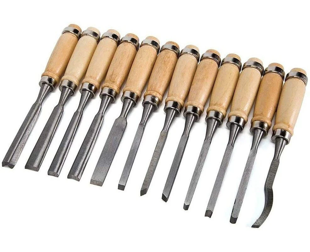 12 Piece Woodworking Chisel Set - High Carbon Steel Carving Knives for Carpentry with Leather Package