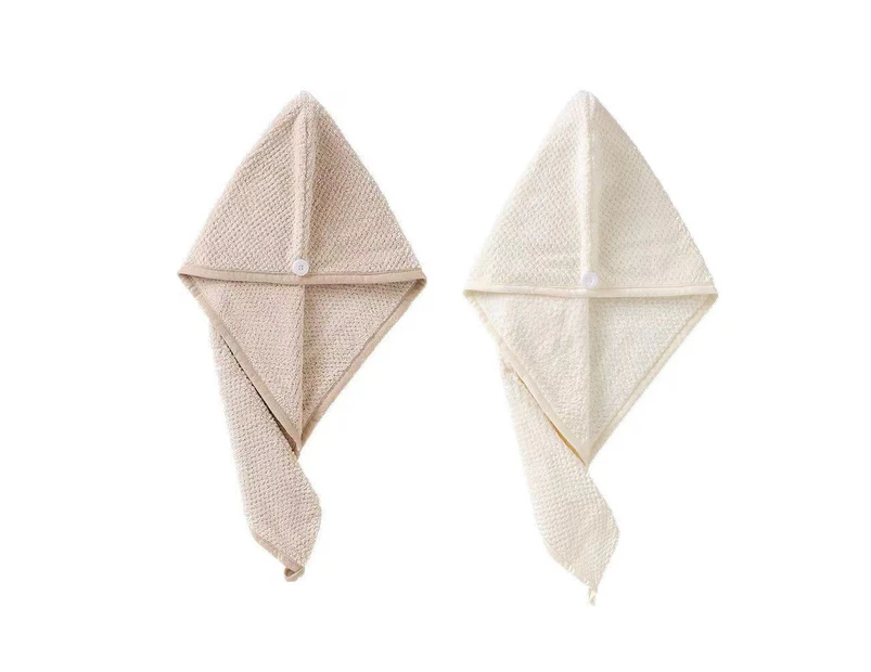 2 Pack Microfiber Hair Towel Wrap, Hair Towel Wrap,Hair Drying Towel with Button, Hair Towel, Dry Hair Hat, Bath Hair Cap-(Coffee+Milk White)