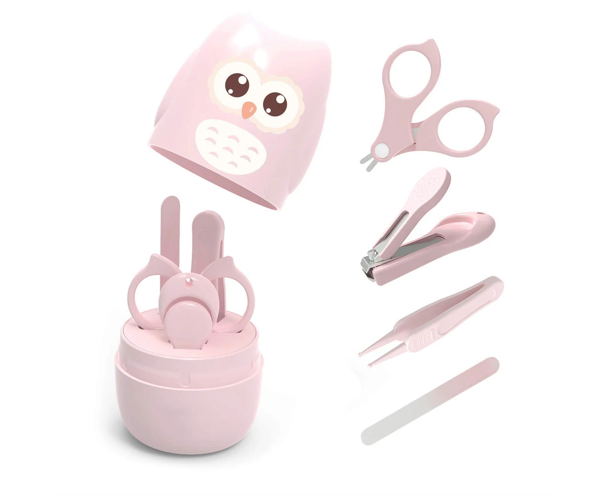 Baby Nail Kit, 4-in-1 Baby Nail Care Set with Cute Case,Owl Pink, Baby Nail Clippers, Scissors, Nail File & Tweezers, Baby Manicure Kit and Pedicure kit fo