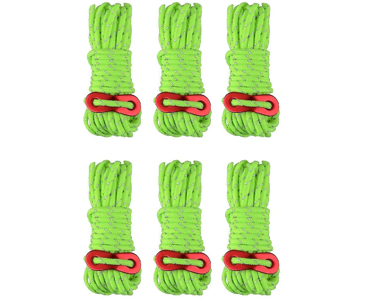 Reflective Guy Ropes With Rope Tensioner - Green - Pack of 6