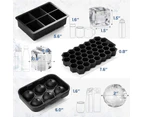 3 Pack Silicone Ice Cube Trays with Lids Sphere Square Honeycomb Ice Cube Mold