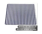 Blue and White Striped Picnic Blanket Extra Large Soft Rug Waterproof Mat Outdoor Camping Faux Linen - Blue and White Striped