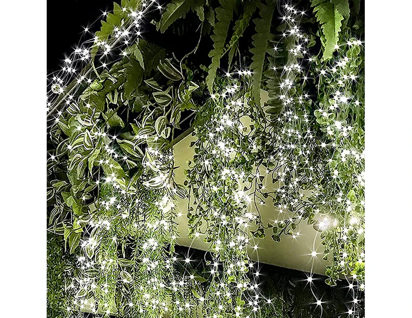 2 Pack Of 200 Led Solar Waterfall Lights, 8 Modes, Fairy Lights For Indoor And Outdoor Decor,White, Silver Wire