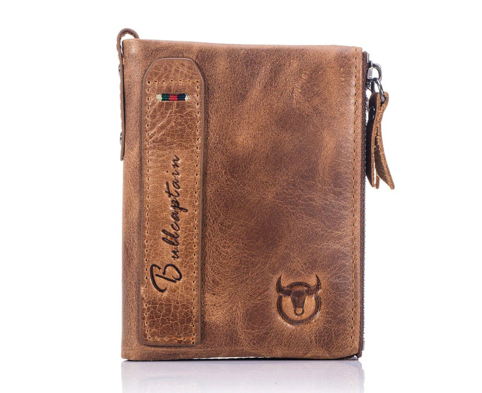 Brand HOT Genuine Crazy Horse Cowhide Leather Men Wallet Short Coin Purse Small Vintage Wallets New High Quality Designer—Brown