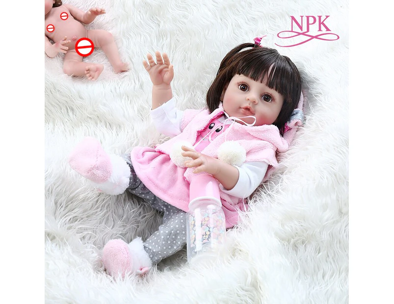 48CM popular very soft flexible full body silicone bebe doll reborn baby girl in pink rabbit dress sweet face cuddly baby