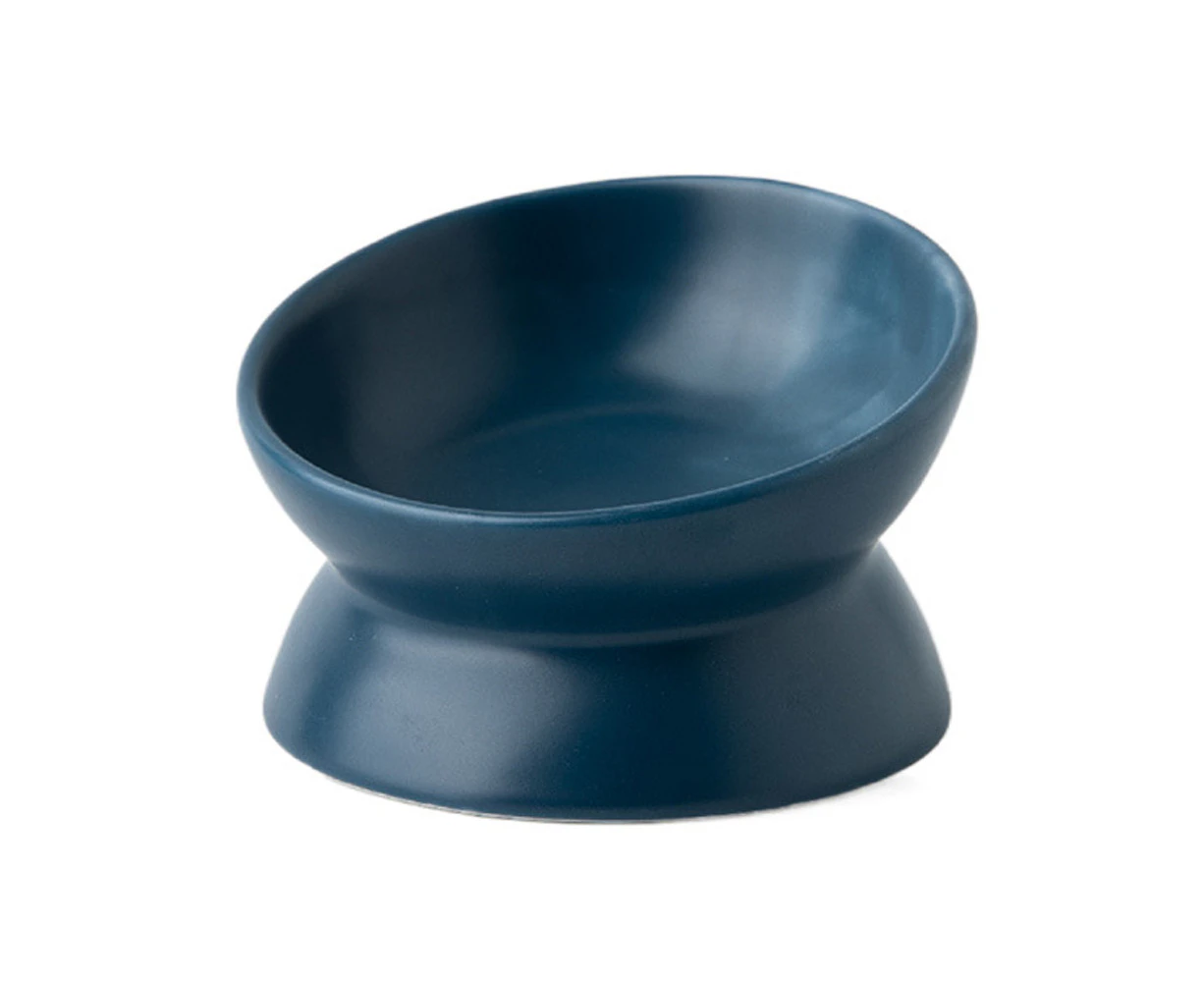 BLUE--Ceramic Cat Bowls,Tilted Elevated Cat Food Bowl,Porcelain Pet Feeder Dishes，Protect Pet's Spine