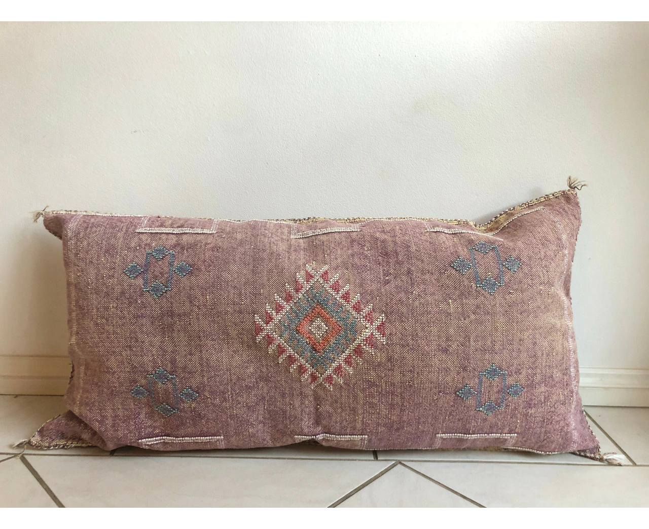 Zohi Interiors Genuine Moroccan Cactus Silk Lumbar Pillow in Aubergine - No Filling