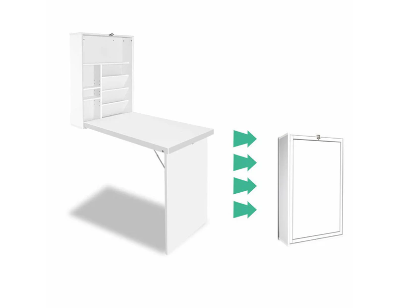 Foldable Desk with Bookshelf - White