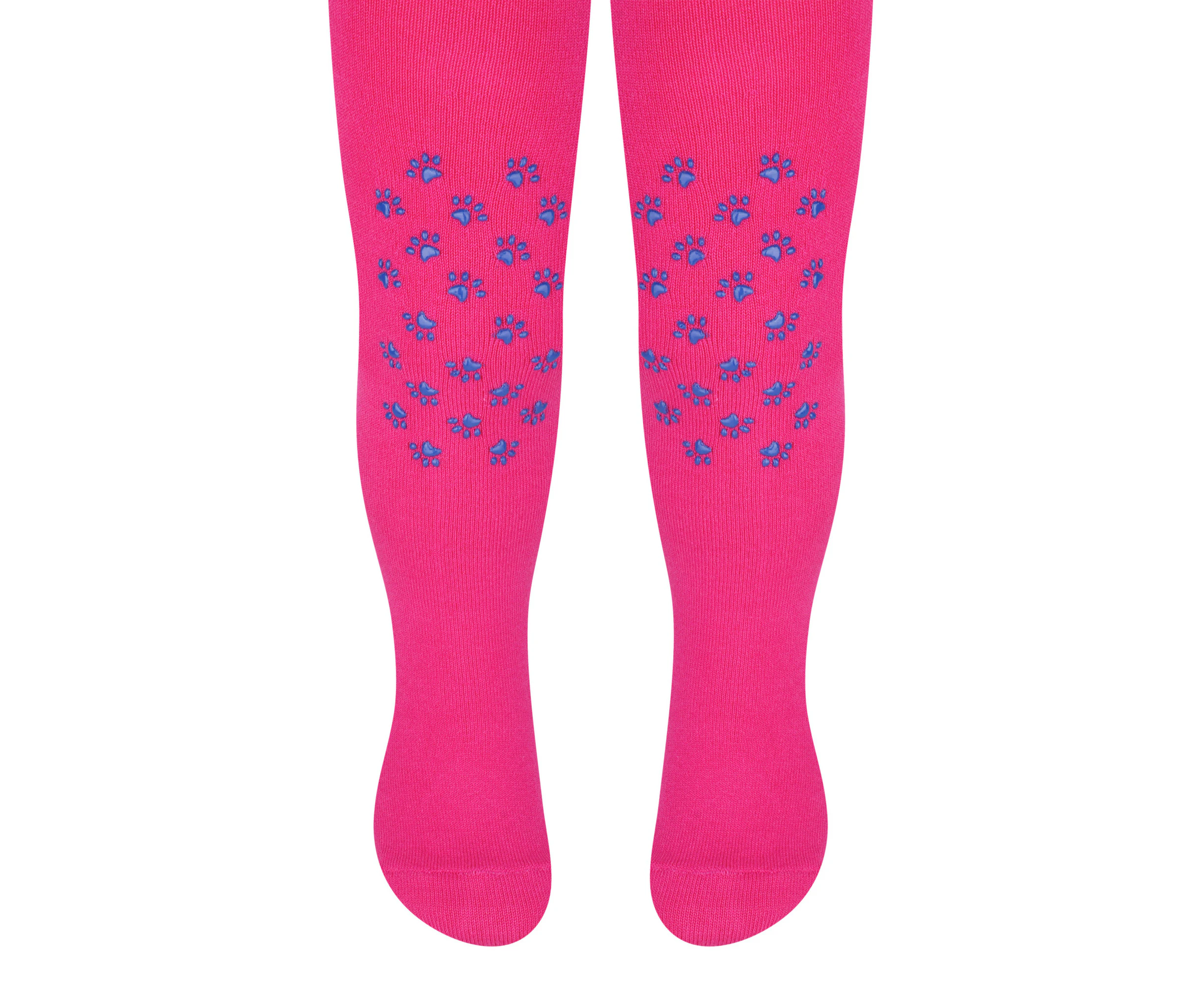 Baby Tights with Grips | Steven | Cotton Soft Anti-Slip Tights with Stars, Hearts, and Paw Patterns - Paws (Magenta) - Paws (Magenta)