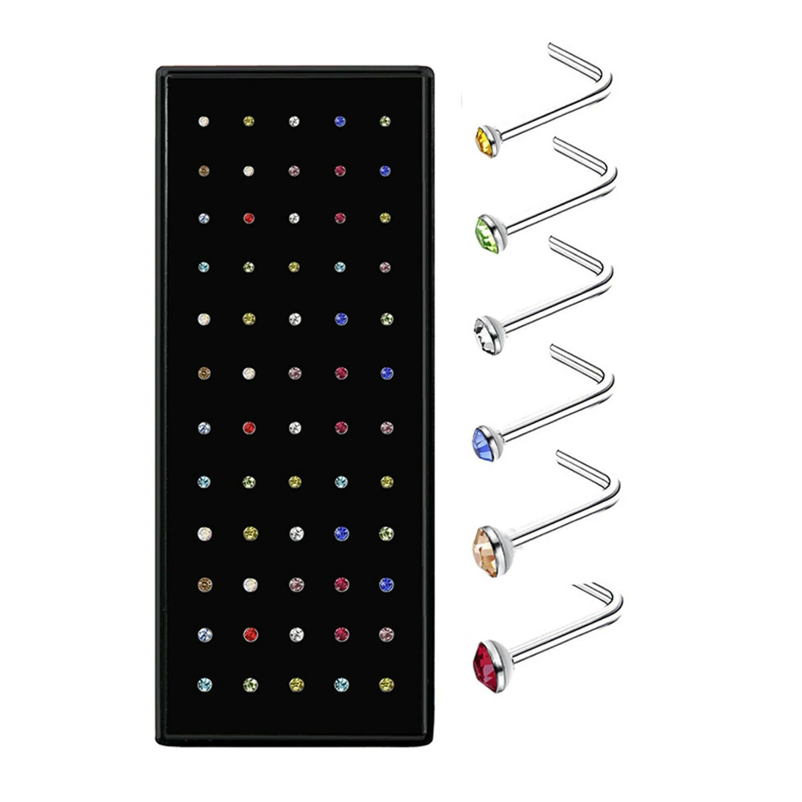 Body Nose Piercing Crystal Stainless Steel Stud Pin - 60pcs - 60pcs L Shape Multi-colour