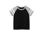 Black Shirt Crew Neck Sleeve Raglan Color Blocking for Kid's