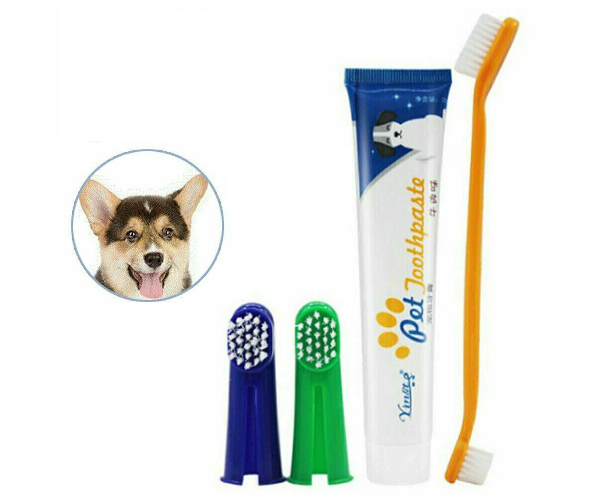 Vanilla Flavour Pet Dog Cat Cleaning Toothpaste+Toothbrush+ Back Up Brush Set