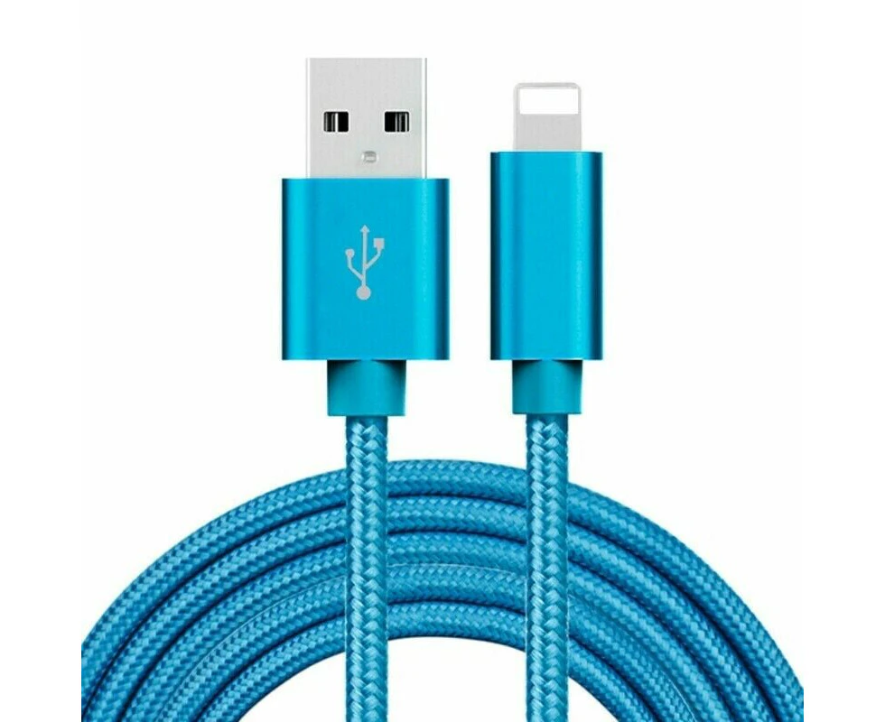 2m/FT Braided Fast USB Data Charger 2.1A Cable For iPhone 14 13 12 11 XS Pro Max, For iPad -Colour (Blue)