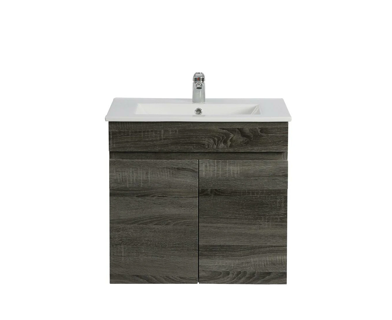 600x360mm Slim Wall Hung Bathroom Vanity 2 Doors Dark Grey MDF Cabinet With Ceramic Top