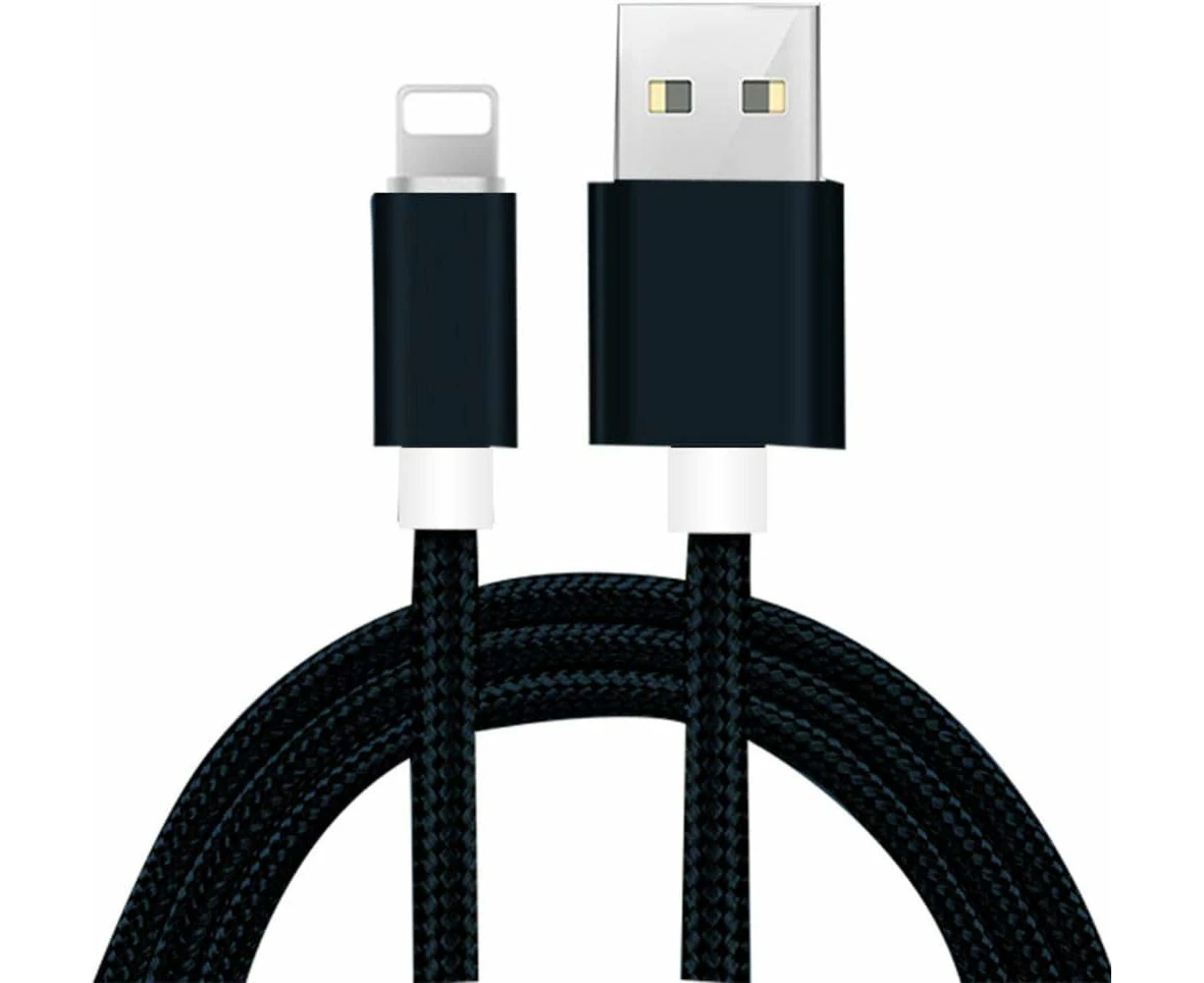 2m/FT Braided Fast USB Data Charger 2.1A Cable For iPhone 14 13 12 11 XS Pro Max, For iPad -Colour (Black)