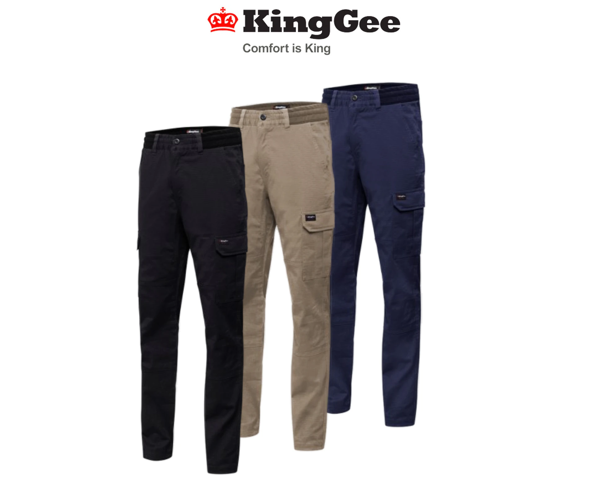 KingGee Mens Rib Comfy Waist Pant Tough Waistband Work Safety Drawstring K13005 - Black