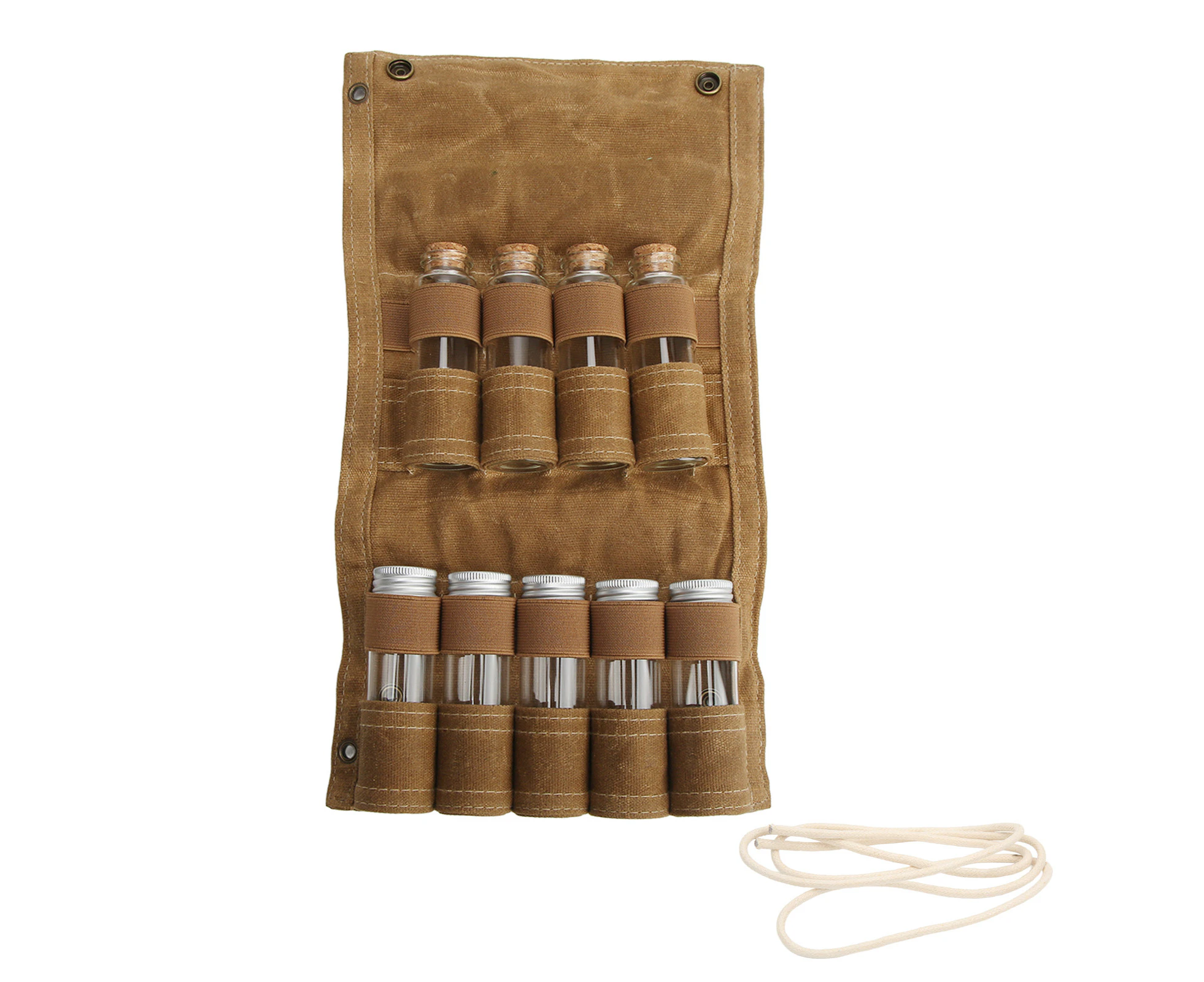 Spice Bottle Bag Foldable Portable Seasoning Storage Bag With 9 Bottles For Camping Barbecue Picnic Khaki