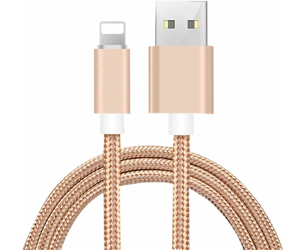 2m/FT Braided Fast USB Data Charger 2.1A Cable For iPhone 14 13 12 11 XS Pro Max, For iPad -Colour (Gold)