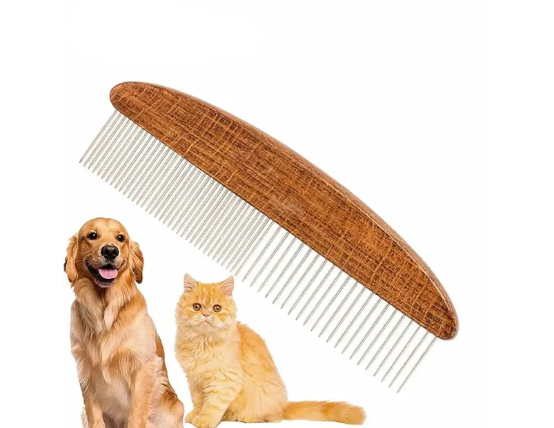 Comfortable Handle Safe Passivated Teeth Solid Wood Dog Grooming Comb For Shedding