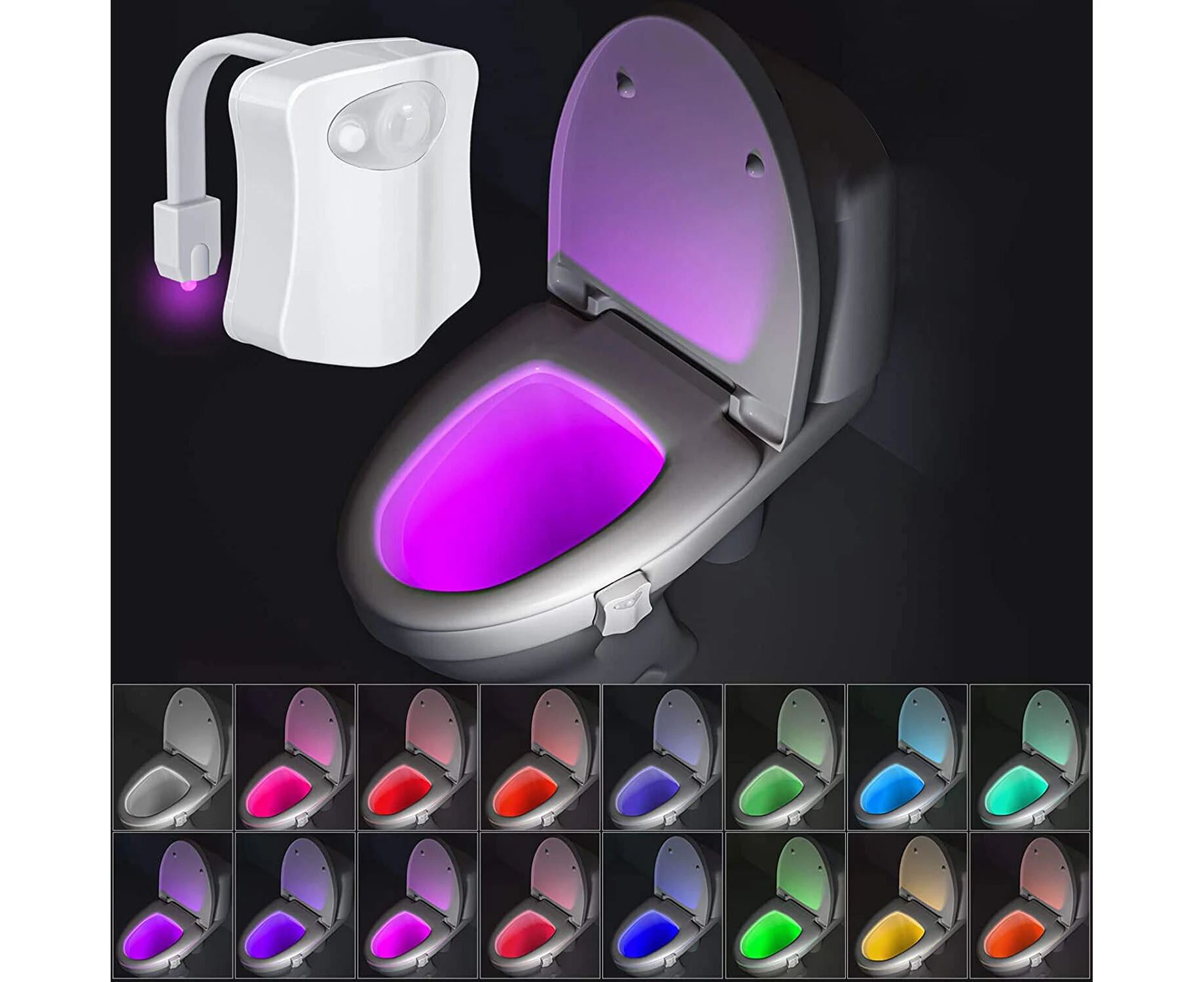 16 Colors Night Light - Toilet Night Light, Automatic Motion Sensor(Multi-Colored, Small)